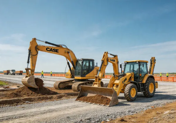 Case equipment on construction site